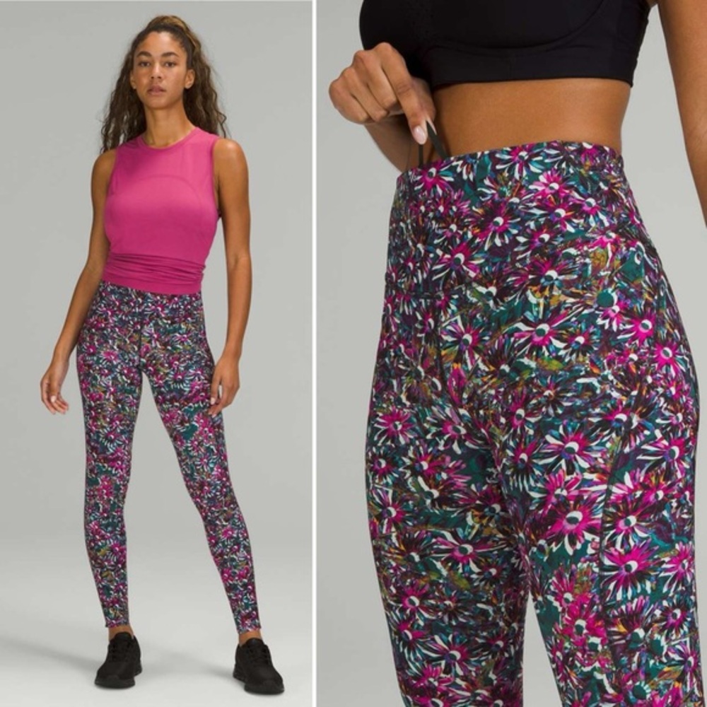 NWT Lululemon Base Pace Tights “28 *Fleece, Floral Electric Multi, size 4